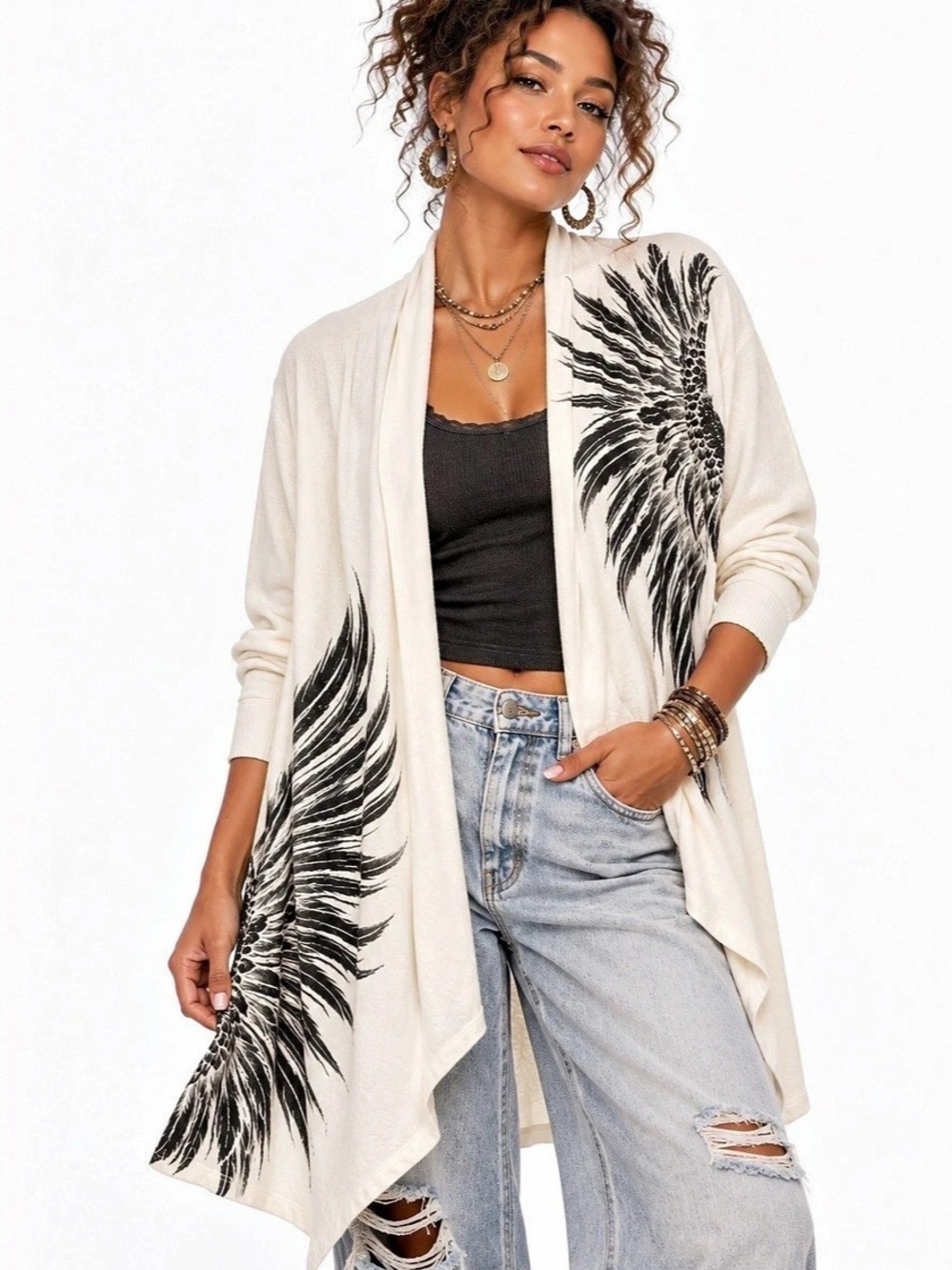 Vocal Printed Open Front Wing Cardigan - NWT